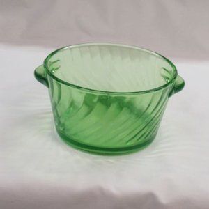 Hocking Depression Glass Green Spiral Tab Handled Ice or Butter Tub